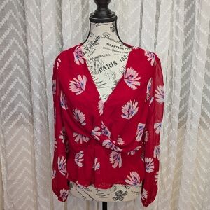Express Red Floral Peplum Blouse